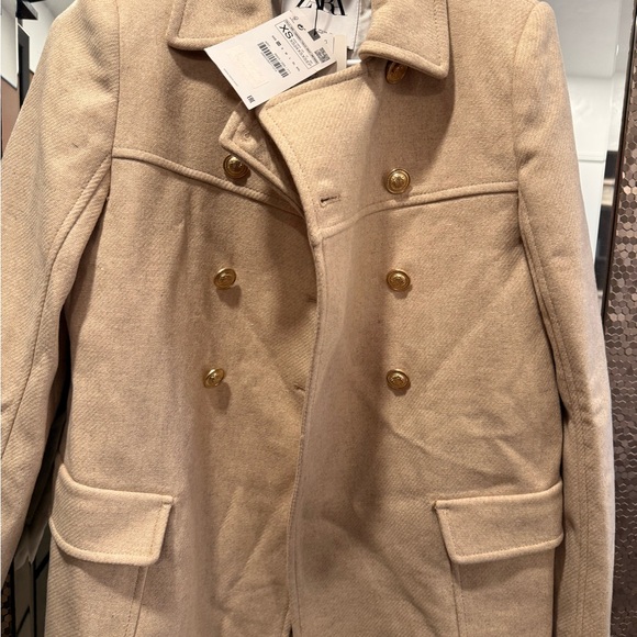 Zara Cream Pea Coat Timeless Elegance - Picture 7 of 7